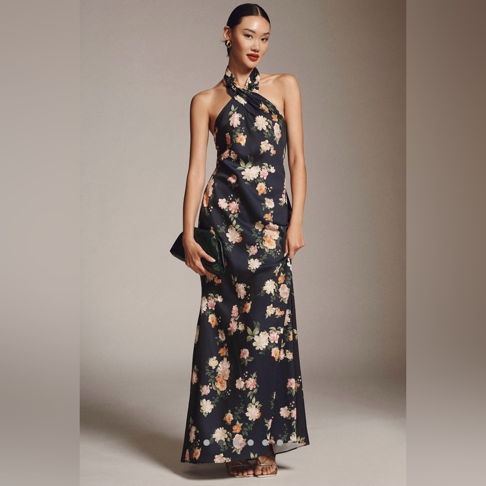 BHLDN Ruby Twist Halter Satin Gown